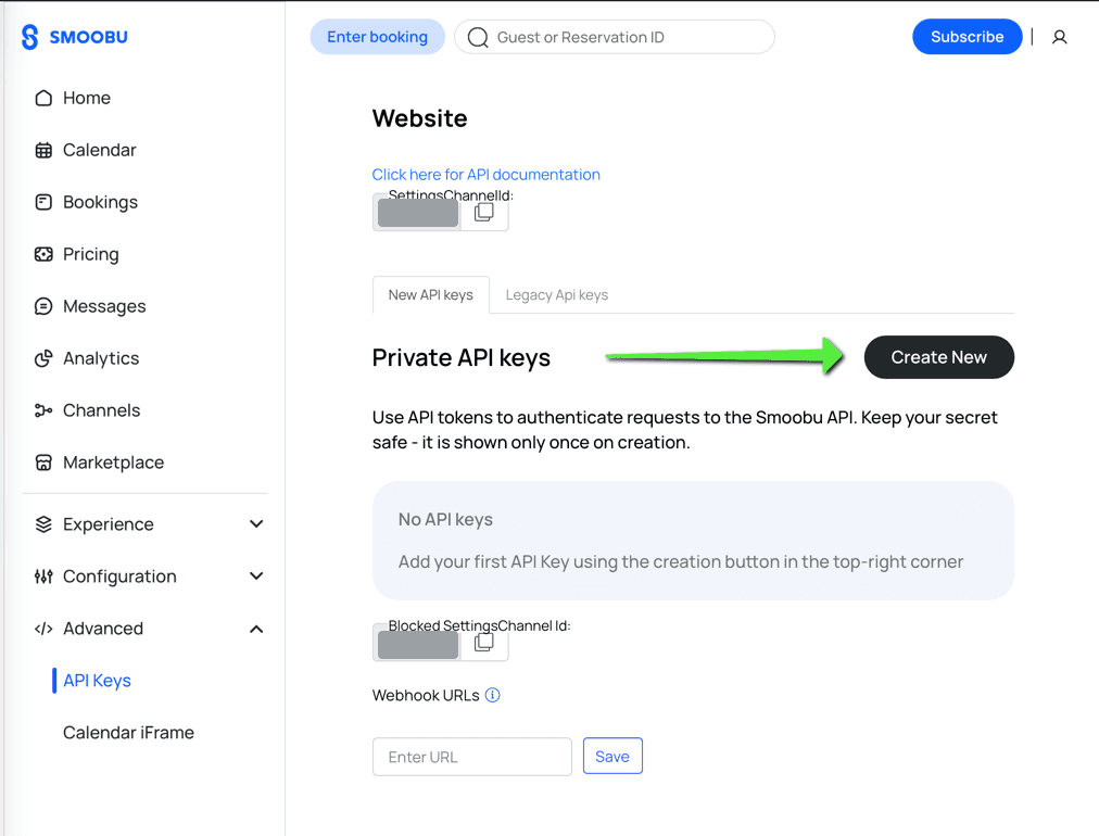 Find the API Keys page in Smoobu